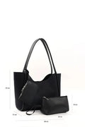 Elevate Your Style with the Chic Black Suede SHK108 Women's Hand and Shoulder Bag Set - Complete with Wallet and Makeup Bag