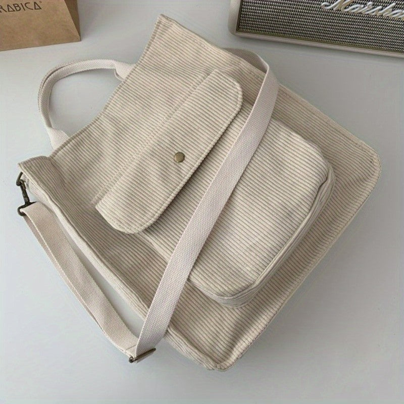 Elevate Your Style with the Chic Vintage Corduroy Tote Bag - Perfect for Students and Everyday Adventures