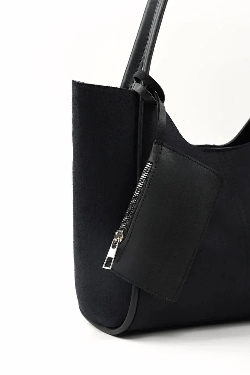 Elevate Your Style with the Chic Black Suede SHK108 Women's Hand and Shoulder Bag Set - Complete with Wallet and Makeup Bag