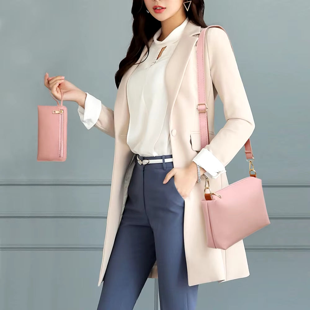 Elevate Your Style with the 4-Piece Women's Handbag Set - Chic Tote, Versatile Shoulder Bag, Trendy Crossbody, and Matching Wallet in Soft PU Leather