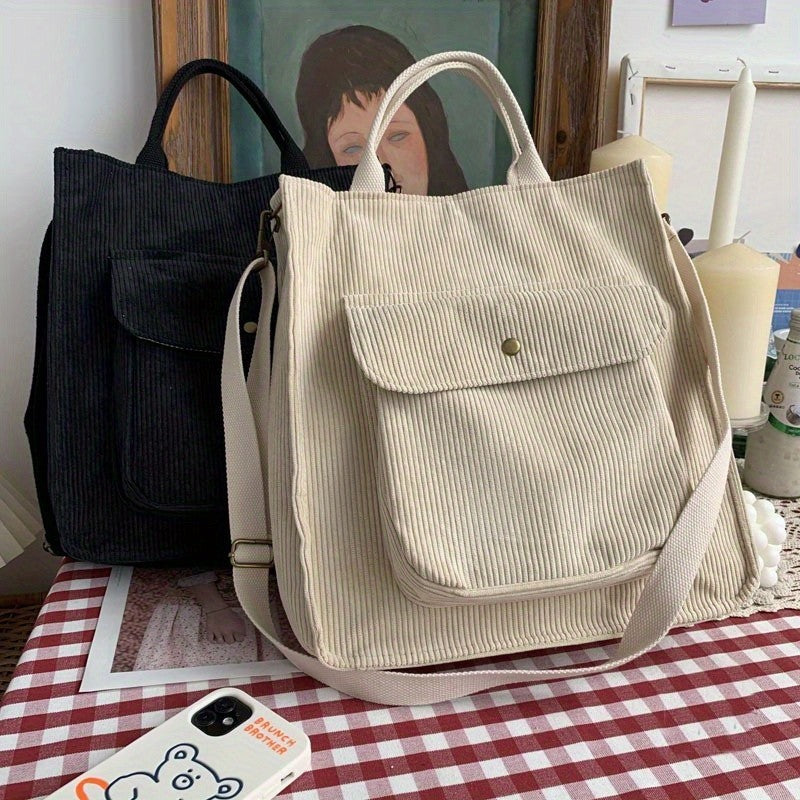 Elevate Your Style with the Chic Vintage Corduroy Tote Bag - Perfect for Students and Everyday Adventures