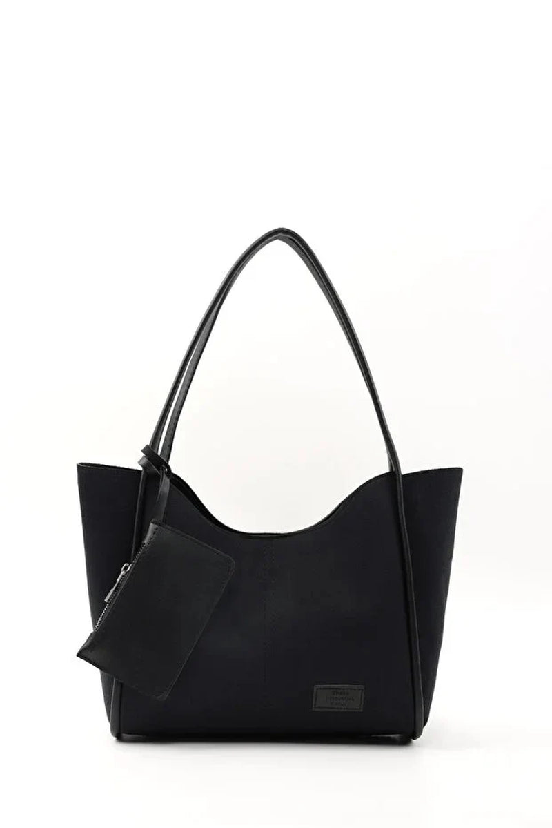 Elevate Your Style with the Chic Black Suede SHK108 Women's Hand and Shoulder Bag Set - Complete with Wallet and Makeup Bag