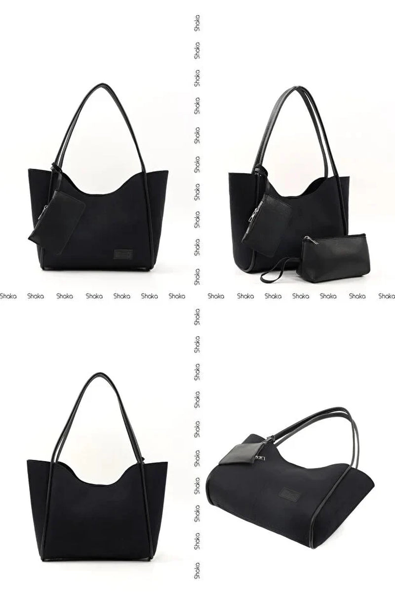 Elevate Your Style with the Chic Black Suede SHK108 Women's Hand and Shoulder Bag Set - Complete with Wallet and Makeup Bag