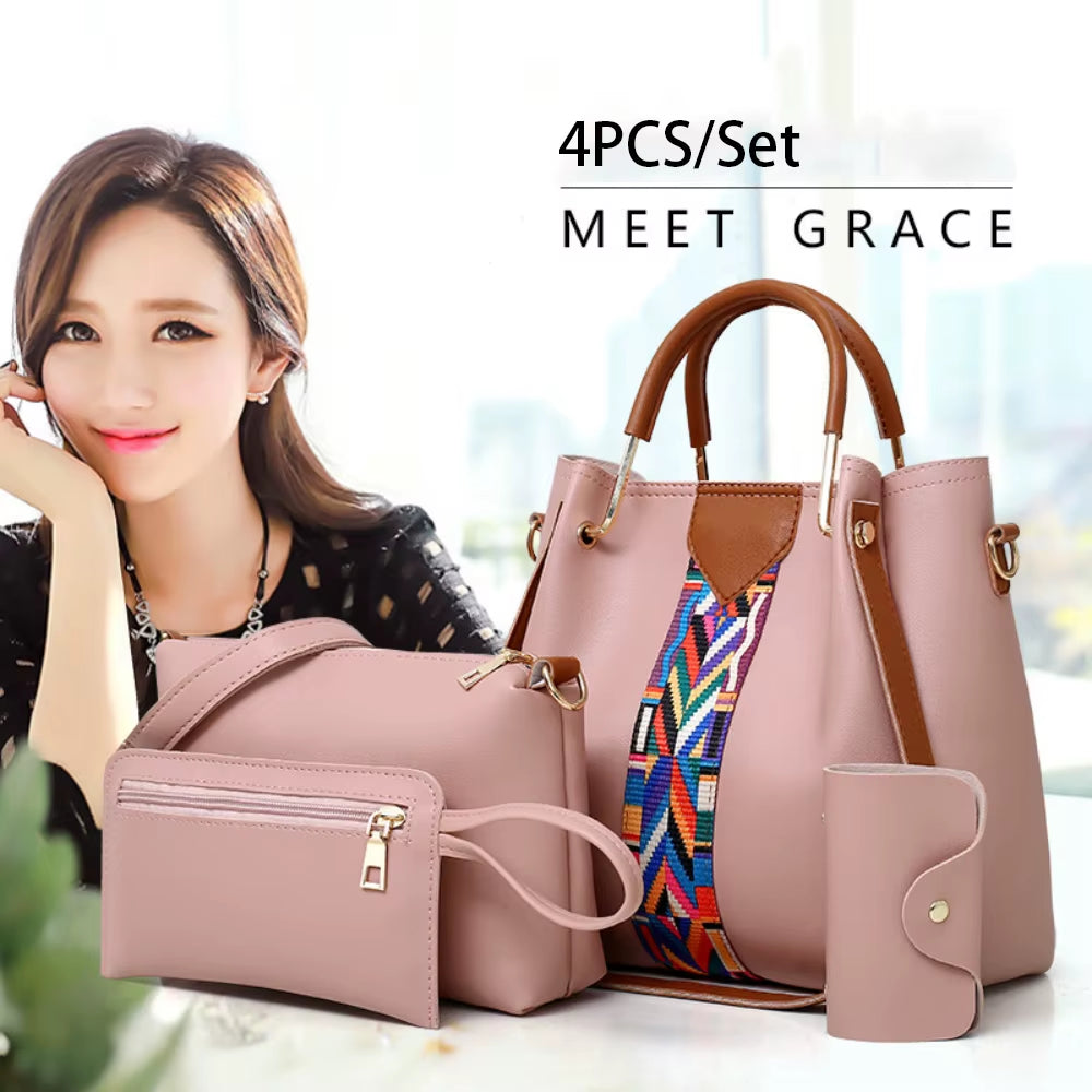 Elevate Your Style with the 4-Piece Women's Handbag Set - Chic Tote, Versatile Shoulder Bag, Trendy Crossbody, and Matching Wallet in Soft PU Leather